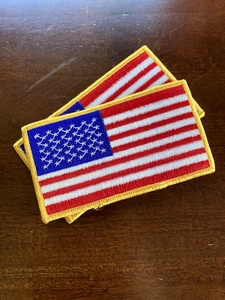 American Flag Patch embroidered Gold Border USA Lot of 2 Patches 4.5 x 2.5 in - Picture 1 of 8