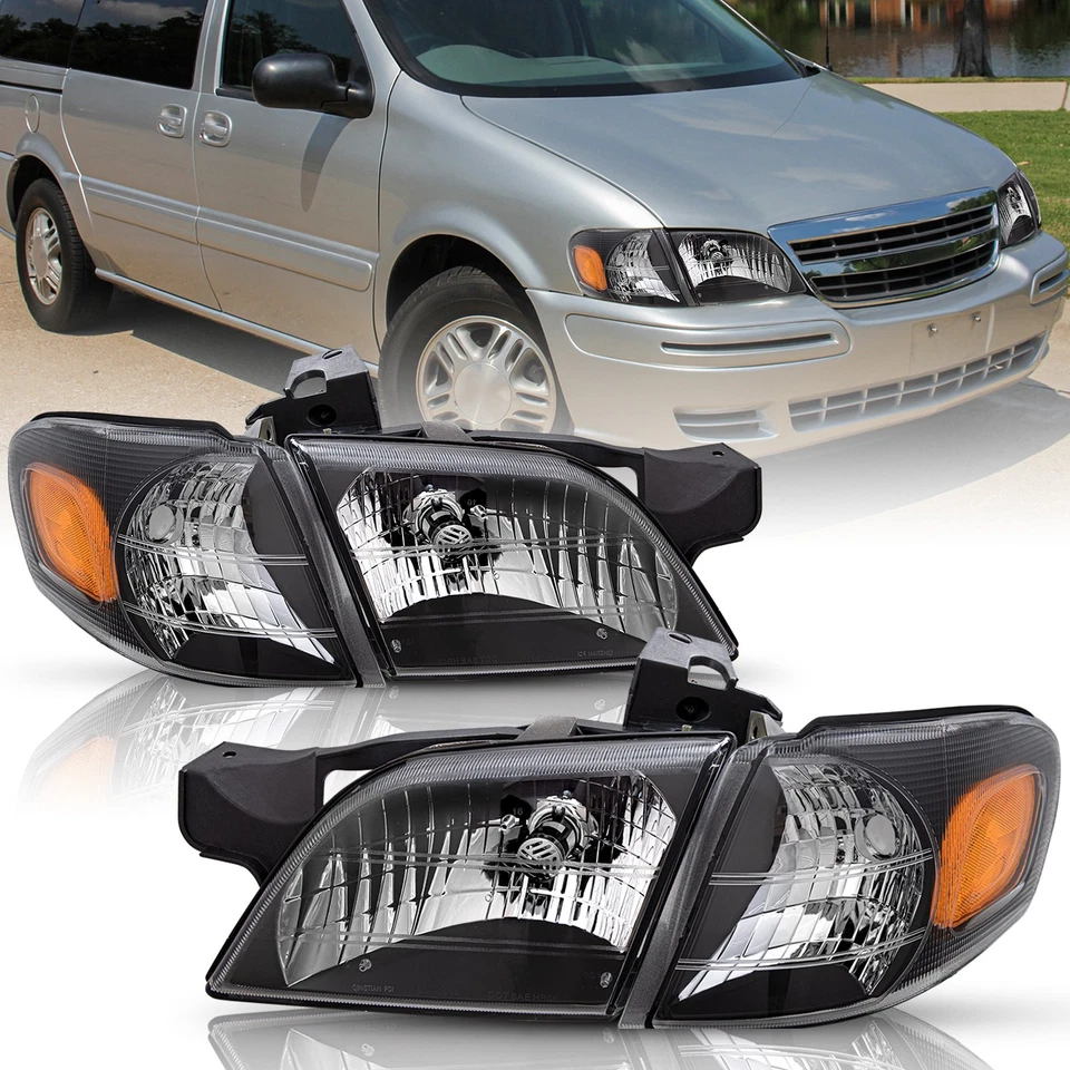Черные фары в сборе пары L+R для Pontiac Montana Chevy Venture 1997-2005 годов выпуска - Изображение 1 из 4