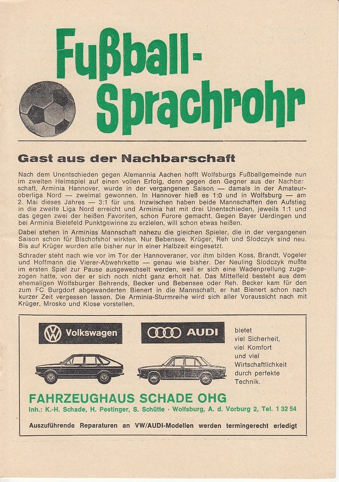 28.08.76 2. Liga Nord VFL Wolfsburg - Arminia Hannover DFB Bundesliga - Bild 1 von 1
