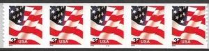 Sello de Estados Unidos #3632 37c. Tira de bandera de 5 placas #8888 MNH - Imagen 1 de 1