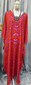 NWT Orange Purple Caftan Dress One Size With Matching Jewelry - Picture 1 of 10