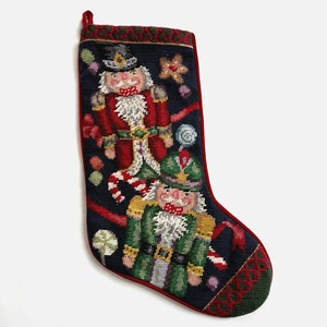 Calza natalizia vintage punto ago schiaccianoci canna caramelle velluto cimelio rosso - Foto 1 di 10