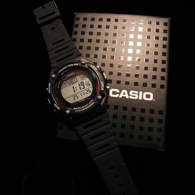 RARE CASIO W-S200H Mens 100M Tough Solar Black Digital Alarm Chronograph watch - Immagine 1 di 4