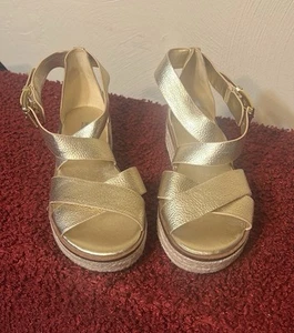 MICHAEL MICHAEL KORS Womens Gold Darby Toe Wedge Leather Espadrille Shoes 6M - Picture 1 of 14