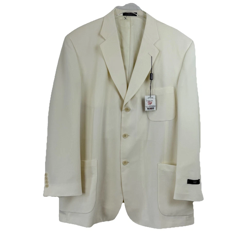 VTG NEW Options Stafford IVORY Blazer Men 46R JCPenney Solid Patch Pockets - Image 1 of 4