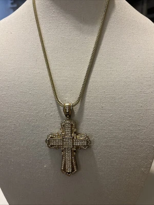 Коренастый золотой кристалл крест подвеска Франко цепочка ожерелье хип-хоп - Изображение 1 из 2