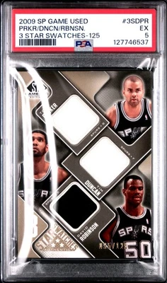 2009 SP juego usado David Robinson Tim Duncan Tony Parker #'d 95/125 PSA 5 Foto 1 de 2