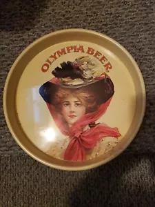 Vintage 1970’s Olympia Brewing 13” Advertising Beer Tray - Lady With Hat - Picture 1 of 2