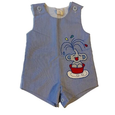 Vintage Shortalls Elephant Embroidered Romper Birthday Outfit Size 12 months - Image 1 of 4