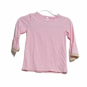 Royal Avalon Kid Girls Pink Cotton T Shirt Solid Round Neck Laced Bell Sleeve L - Picture 1 of 5
