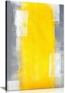 Abstract Yellow & Grey Modern Office Painting Canvas Wall Art Picture Print - Picture 1 of 5