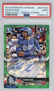 2018 BOWMAN CHROME Edwin Rios GREEN REFRACTOR ROOKIE RC AUTOGRAPH AUTO /99 PSA 9 - Picture 1 of 1
