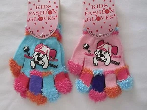 BNWT  -2 prs  FASHION GLOVES WITH DOG FACE  - ONE SIZE FITS ALL  PINK/BLUE - Picture 1 of 4