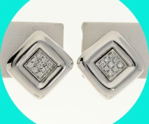 Diamond Cluster Puffed Square Earrings .18CT G Color VS Clarity 18K WG 5/8" - Picture 1 of 7