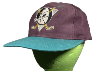 Vintage 90s Anaheim Mighty Ducks Hat Cap Purple Teal Snapback OS NHL Faded Retro - Picture 1 of 9