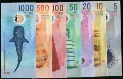 Malediven Set 7 UNC 5 10 20 50 100 500 1000 Rufiyaa 2015-2024 Polymer P A26-36 - Bild 1 von 4