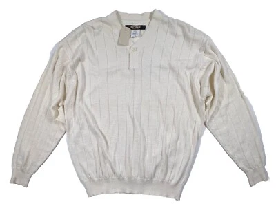 VTG BACHRACH Mens L Ivory Striped Button Front V Neck Sweater Vest Italy NWT - Image 1 of 4
