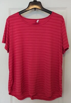 Ideology Womens Watermelon Pop Pink Shadow Stripe Cutout T-Shirt Plus Size 2X - Image 1 of 4