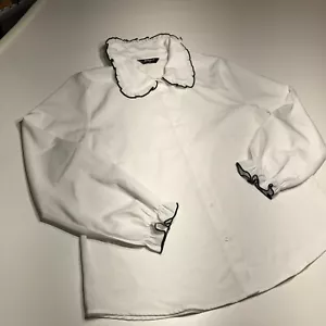 Allegra K White Ruffle Peter Pan Collar Button Up Shirt Casual Career Sz XL NEW - Picture 1 of 13