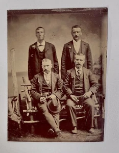 Antique Tintype Photograph Handsome Dapper Fashionable Men Fantastic Mustaches. - Picture 1 of 4
