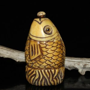 Collectible old tibet Ox b0ne handwork carving fish statue Snuff Bottle - Picture 1 of 9