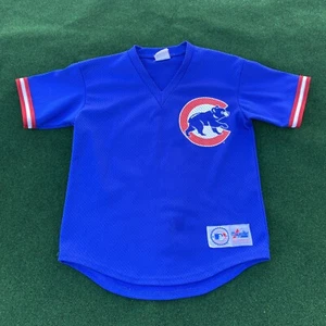 VTG CHICAGO CUBS MESH JERSEY SHIRT Majestic Made In USA 80s 90s Youth L - Picture 1 of 8