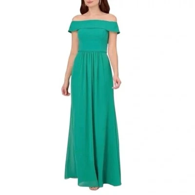 Vestido de cóctel de gasa con hombros descubiertos verde talla 12 de Adrianna Papell para mujer Foto 1 de 4