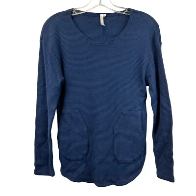 Lulu-B Women’s Scoop Neck Long Sleeve Navy Thermal Top Round Hem S Pockets - Image 1 of 4