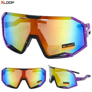 OVERSIZED Vintage Retro Sporty Wrap Around Shield SUN GLASSES Large Purple Frame - Picture 1 of 6