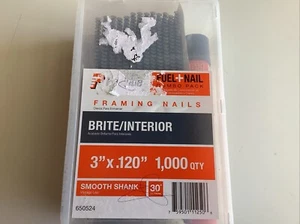 Paslode Framing Nails Brite Interior 3" x .120" 1000 Qty Smooth Shank 650524 New - Picture 1 of 1
