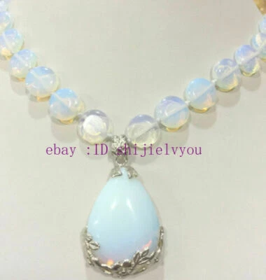 Impresionante collar colgante de piedra lunar blanca y ópalo moneda de 12 mm 18" AAA +++ Foto 1 de 4