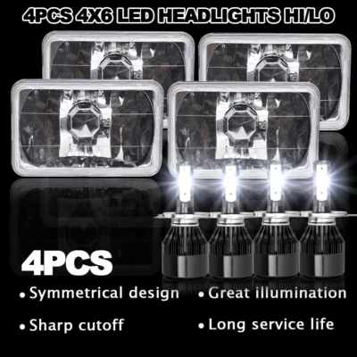 For Chevrolet G10 G20 G30 1978-1991 4x6"Chrome LED Headlights HIGH LOW Beam - Image 1 of 4