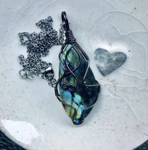 Naturstein Labradorit Anhänger Halsketten mit Legierung Kette 22" Unikat Fund! - Bild 1 von 5