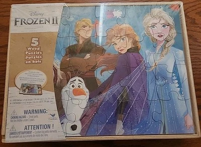 Деревянные пазлы Frozen II 5 пазлов в футляре. Запечатанный - Изображение 1 из 2