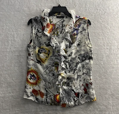 Top Le Caviar Mujer Abotonado Blanco Medio Geométrico Transparente Sin Mangas Cuello en V Foto 1 de 4