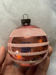 Vtg Corning Franke? Shiny Brite Striped Mica Mercury Glass Christmas Ornament 3" - Picture 1 of 5