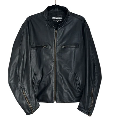 Vera Pelle Black Leather Moto Jacket Men’s Large | Genuine Italian Leather - Image 1 of 4