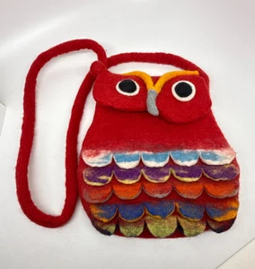 100% wool Felt Owl purse Bag multicolor artisan Made in Nepal boho - Picture 1 of 5