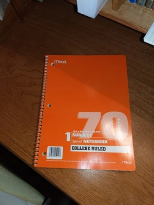 Mead 70 Sheet College Ruled One Subject 10.5" x 8"/26.6 x 20.3cm Spiral Notebook - Image 1 of 2