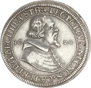 Habsburgische Erblande-Österreich Erzherzog Leopold V. Reichstaler 1620 Hall Sil - Picture 1 of 3