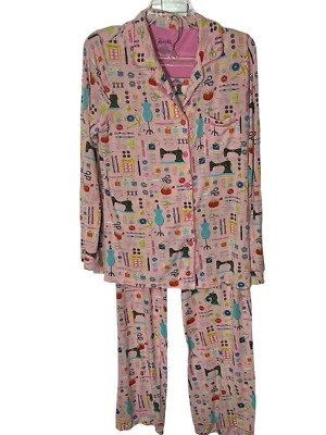 Nick & Nora Seamstress Sewing Theme 2 Pc Pajama Set Pink Modal & Spandex Size M - Image 1 of 4