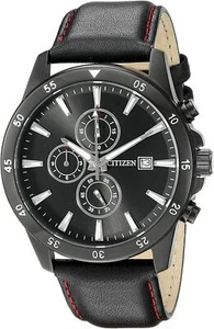 Reloj clásico para hombre Citizen AN3575-03E esfera cronógrafo negra correa de cuero - Imagen 1 de 2