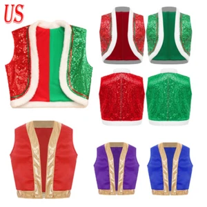 Kids Xmas Santa Elf Vest Open Front Waistcoat Halloween Dance Themed Party - Picture 1 of 63