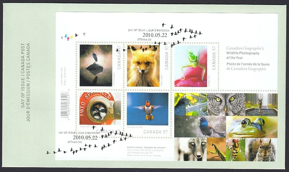 FOX, HUMMINGBIRD, HERON = Official FDC w/ Souvenir Sheet Canada 2010 #2388 - Image 1 of 2