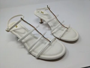 Franco Sarto White Leather Genesis Rhinestone Ankle Strap Sandals Womens 9M NWOB - Picture 1 of 11