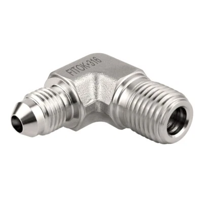 FITOK 37° Flared Tube Fitting 1/4 in Male JIC × 1/4 Male NPT 316 SS 90 Deg Elbow - Image 1 of 3