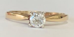 Estate 0.30 Ct Round Diamond Solitaire Engagement Ring 14K Yellow Gold Size 7.5