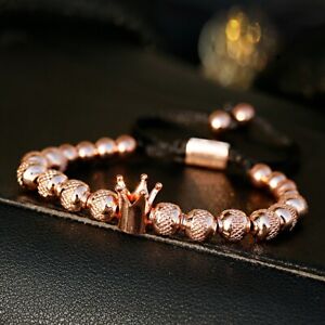 Luxury 18K Gold Filled King Crown Charm Bracelet Copper Bead Macrame Jewelry