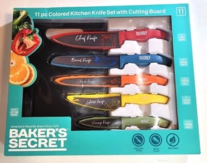 Baker's Secret 11 Piece Colored Kitchen Knife Set W/Cutting Board - Picture 1 of 4