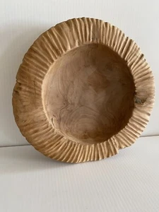 Wood Organic Shape Thick Turned Bowl 12” Pie Crust Edge Prim/Farmhouse Style - Picture 1 of 19